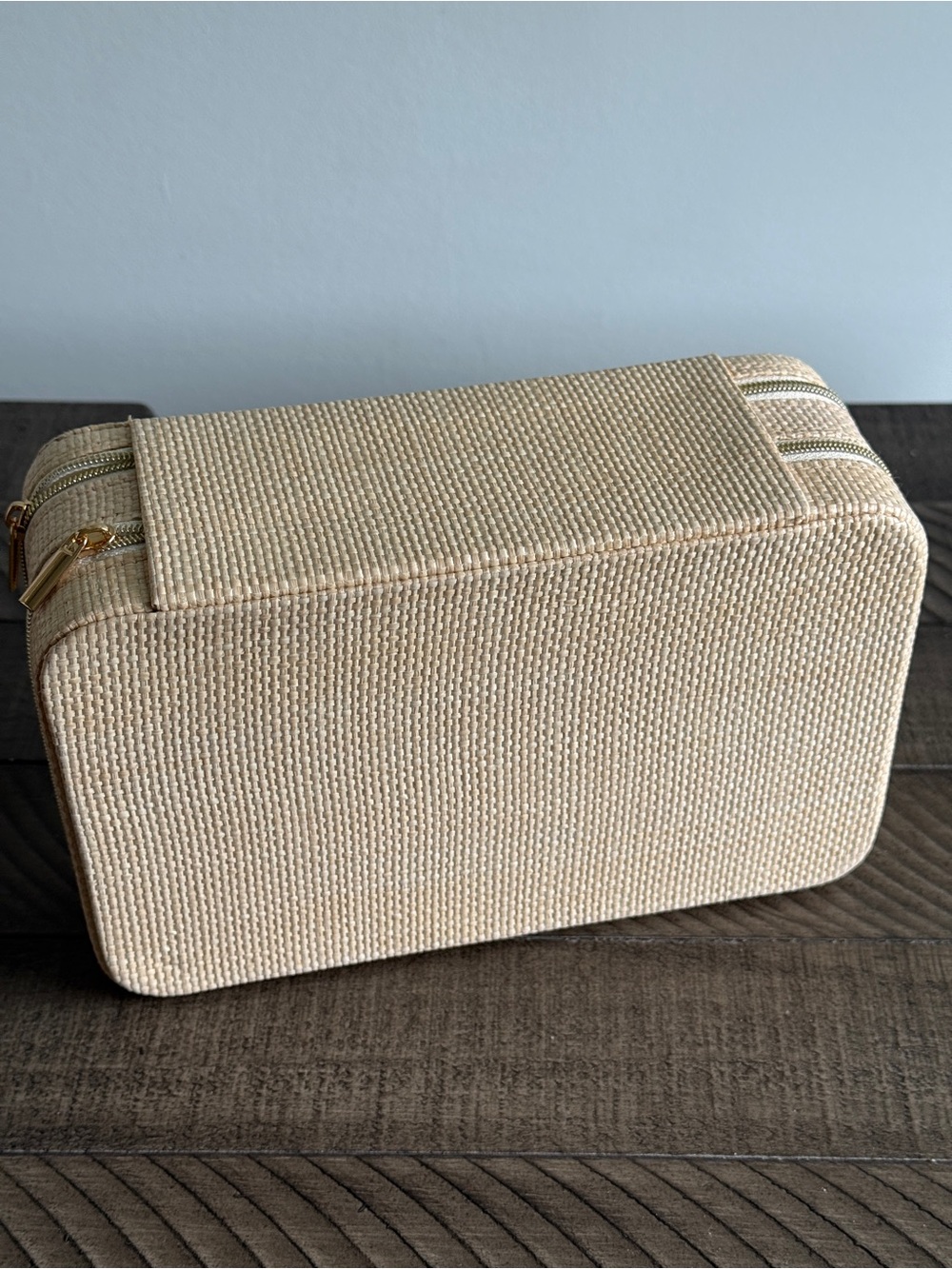 Beige Travel Jewelry Organizer Case - Jewelry Travel Case Woven Style Exterio - Picture 7 of 10